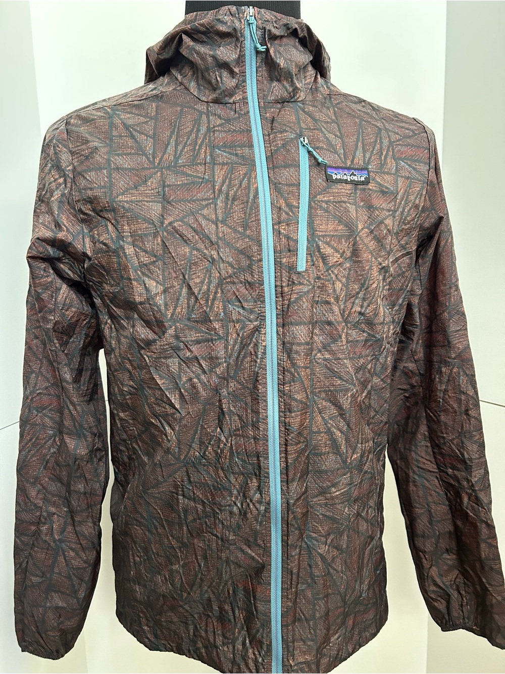 Patagonia Men's Brown Geometric-Print Hooded Jacket Ultralight Houdini Packable